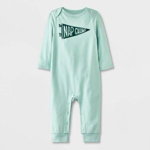 Cat & Jack Mint Green ‘Nap Champ’ Long Sleeve Romper 0-3M